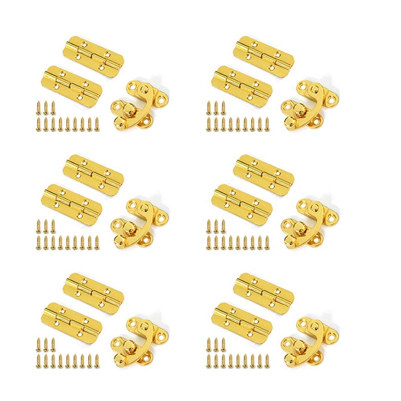 NIANNIAN 12Pcs Small Decorative Hinges and 6Pcs Latch Hook Hasp for DIY Gift Box, Wine Box, Gold - Image 1